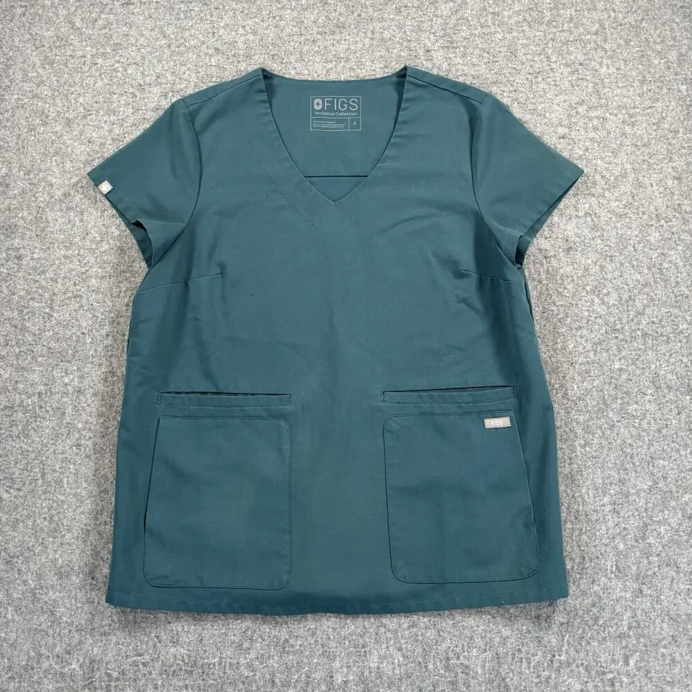 FIGS Technical Collection Casma Scrub Top Women S Dark Teal V-Neck 3-Pocket